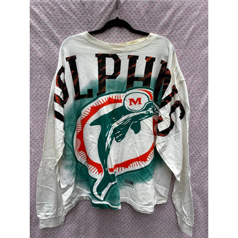 Vintage 1993 Miami Dolphins, Magic Johnson long sleeve all over print T-shirt